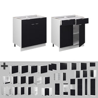 Vicco Mobiletto base per cucina Nero a righe 80 cm , PL Rovere