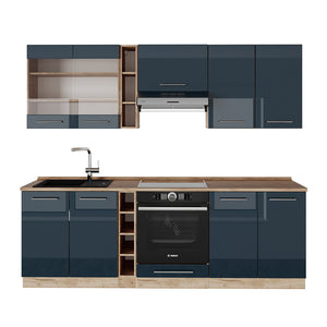 Vicco Cucina componibile Blu scuro lucido/rovere dorato 235 cm , PL Rovere