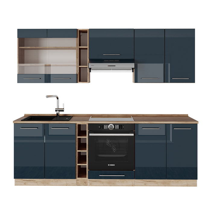 Vicco Cucina componibile Blu scuro lucido/rovere dorato 235 cm , PL Rovere