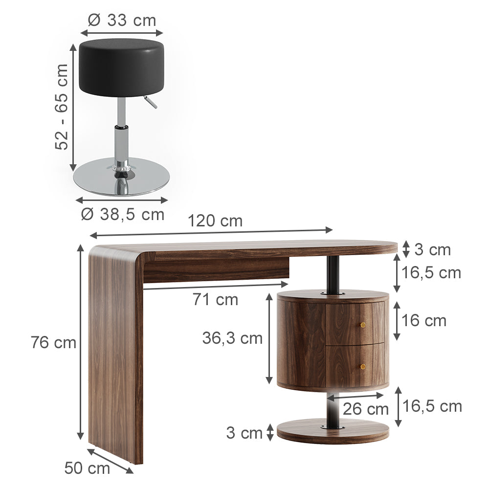 Vicco Tavolino da toilette Rovere rustico 120 cm con sgabello