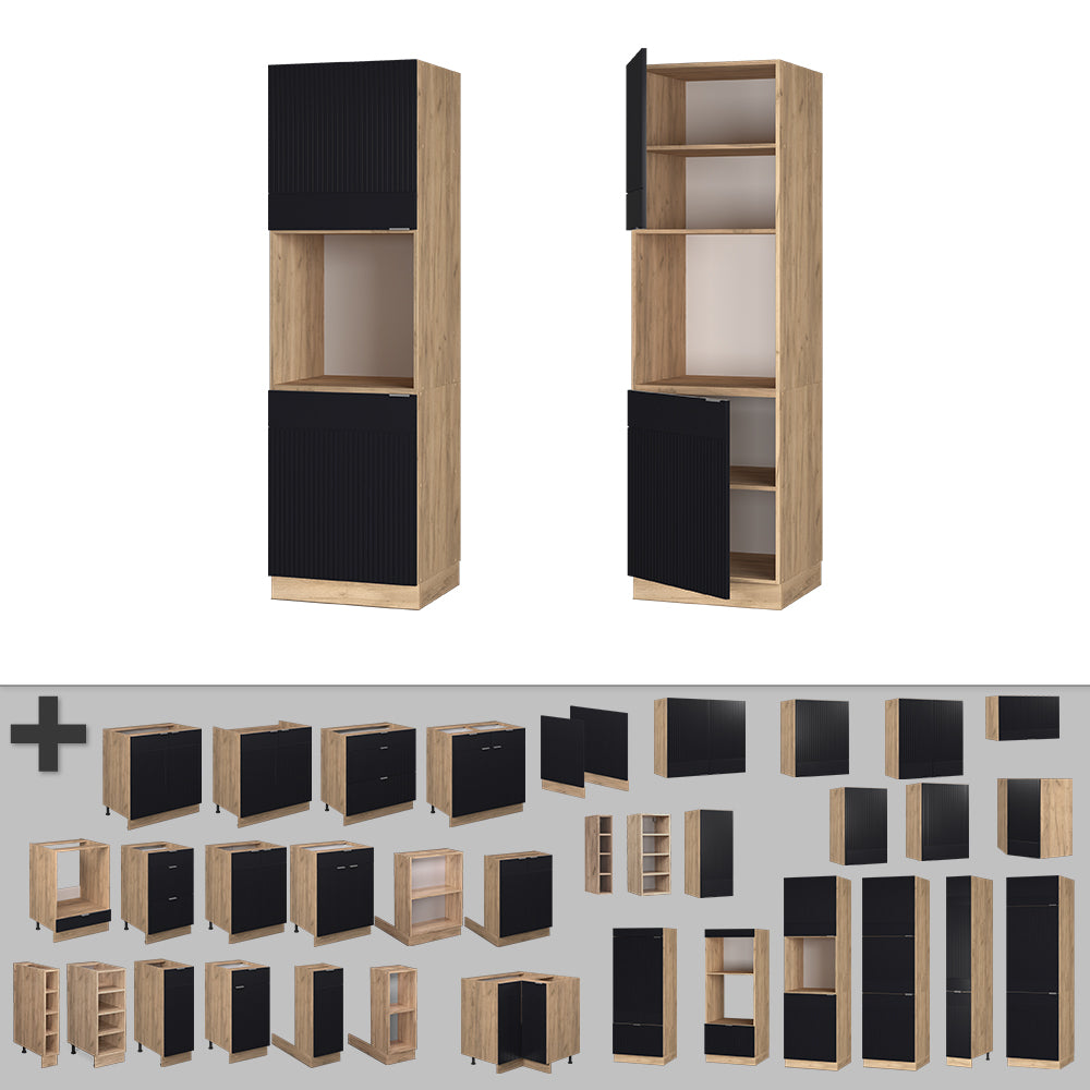 Vicco Mobile per forno da incasso Nero a righe 60 cm aperto