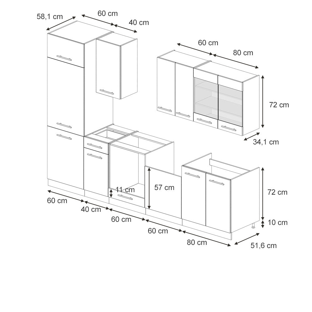 Vicco Cucina componibile Blu scuro lucido/antracite 300 cm , PL Marmo