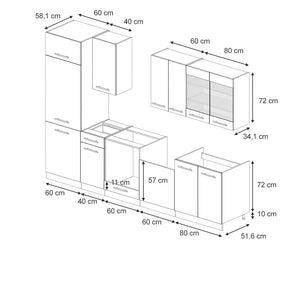 Vicco Cucina componibile Blu scuro lucido/antracite 300 cm , PL Marmo
