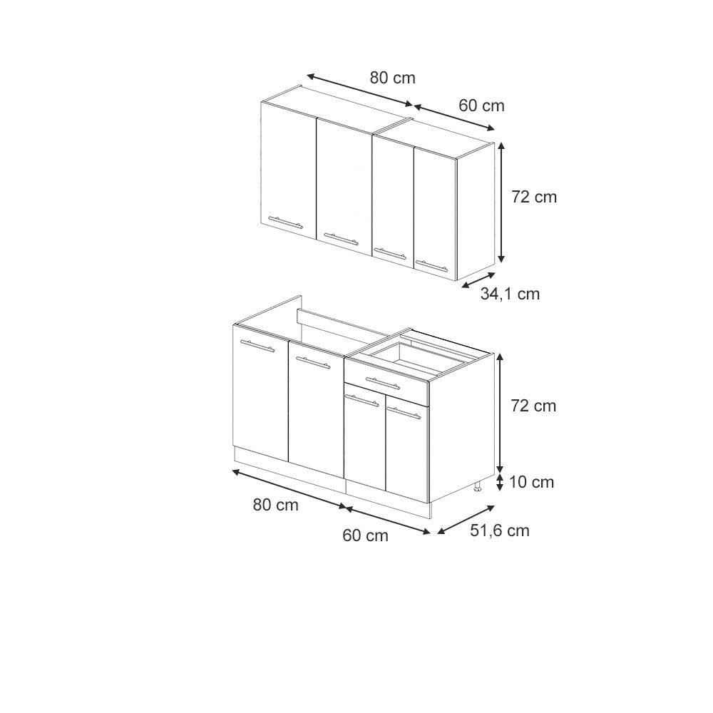 Vicco Cucina completa Pannello in rovere/antracite 140 cm senza piano di lavoro