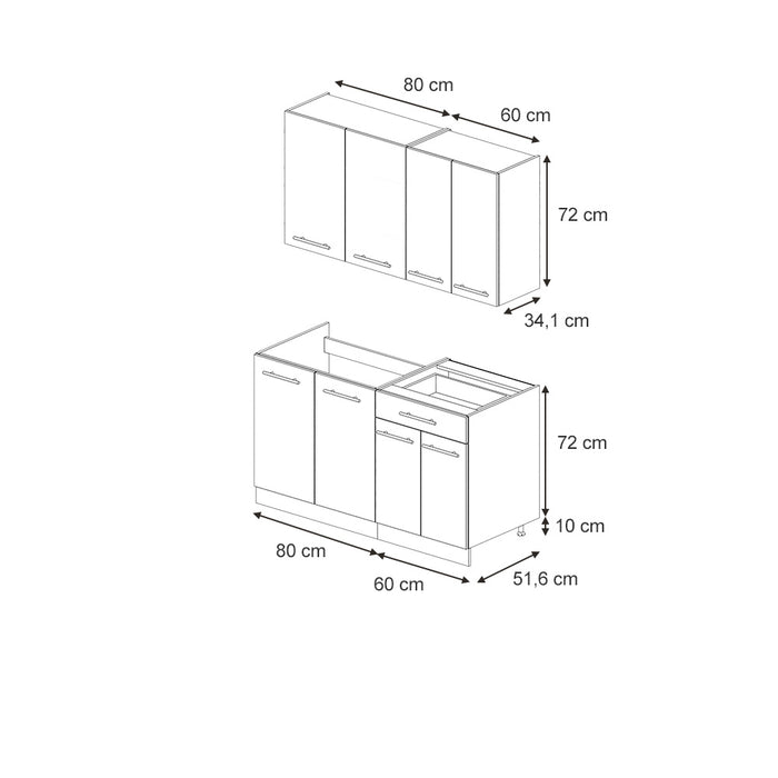 Vicco Cucina completa Pannello in rovere/antracite 140 cm senza piano di lavoro