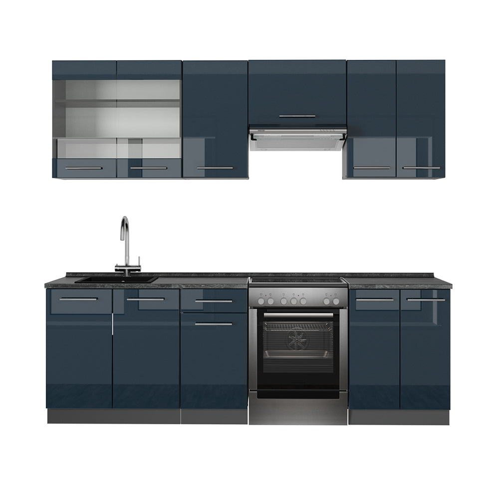 Vicco Cucina componibile Blu scuro lucido/antracite 240 cm , PL Antracite
