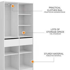 Vicco Armadio Bianco 100 x 200 cm con 2 cassetti