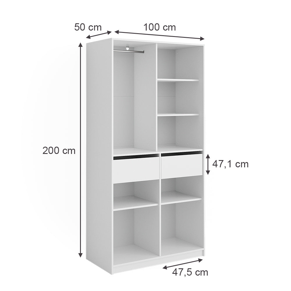 Vicco Armadio Bianco 100 x 200 cm con 2 cassetti