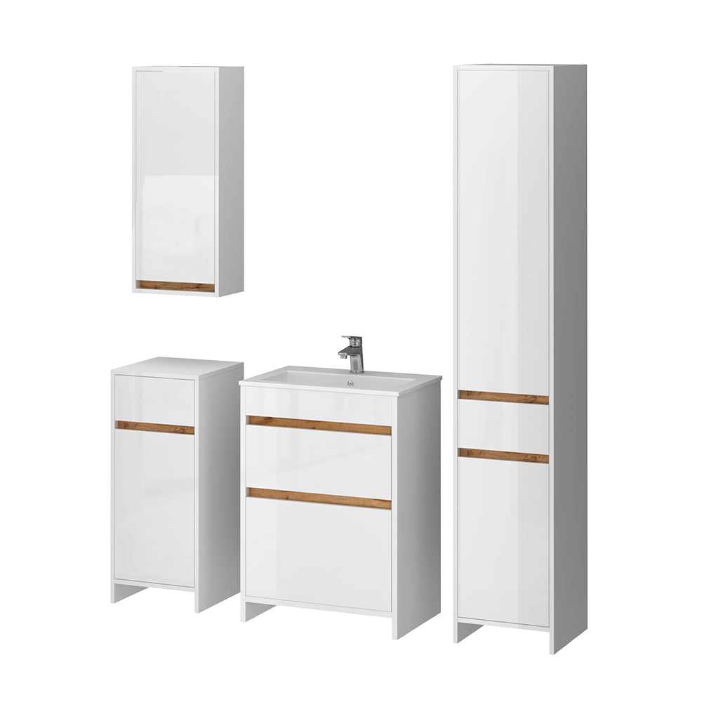 Vicco Set mobili bagno Bianco lucido/oro power oak 5 parti
