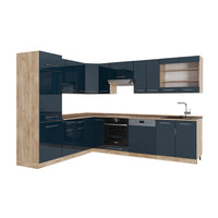 Vicco Cucina angolare completa Blu scuro lucido/rovere dorato 227 x 287 cm , PL Rovere