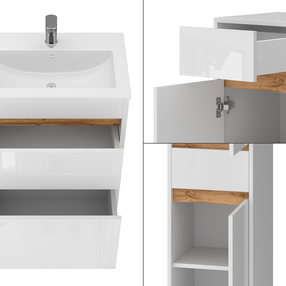 Vicco Set mobili bagno Bianco lucido/oro power oak 5 parti