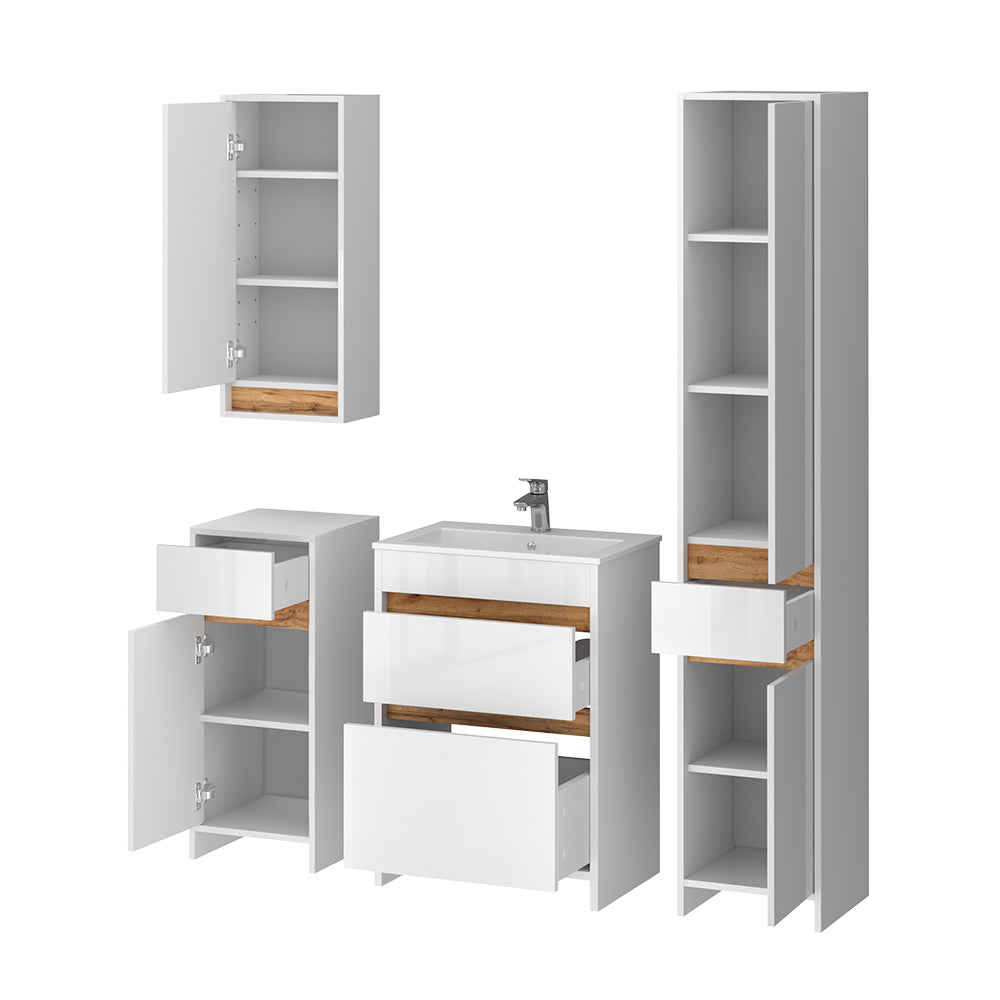 Vicco Set mobili bagno Bianco lucido/oro power oak 5 parti