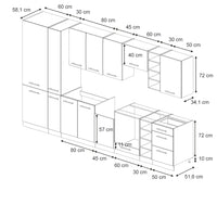 Vicco Cucina componibile Pannello in rovere/antracite 355 cm senza piano di lavoro