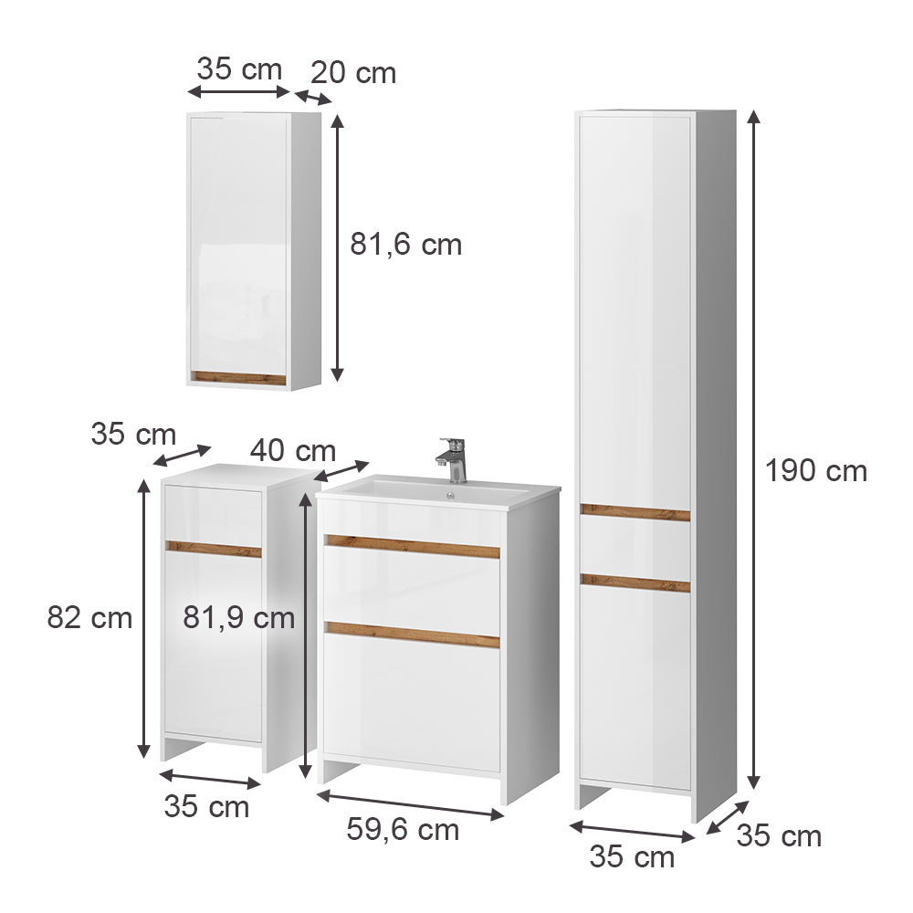 Vicco Set mobili bagno Bianco lucido/oro power oak 5 parti
