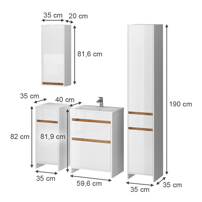 Vicco Set mobili bagno Bianco lucido/oro power oak 5 parti
