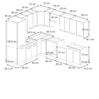 Vicco Cucina angolare completa Pannello in rovere/antracite 227 x 58.1 cm senza piano di lavoro