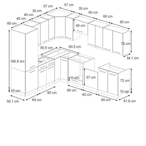 Vicco Cucina angolare completa Pannello in rovere/antracite 227 x 58.1 cm senza piano di lavoro