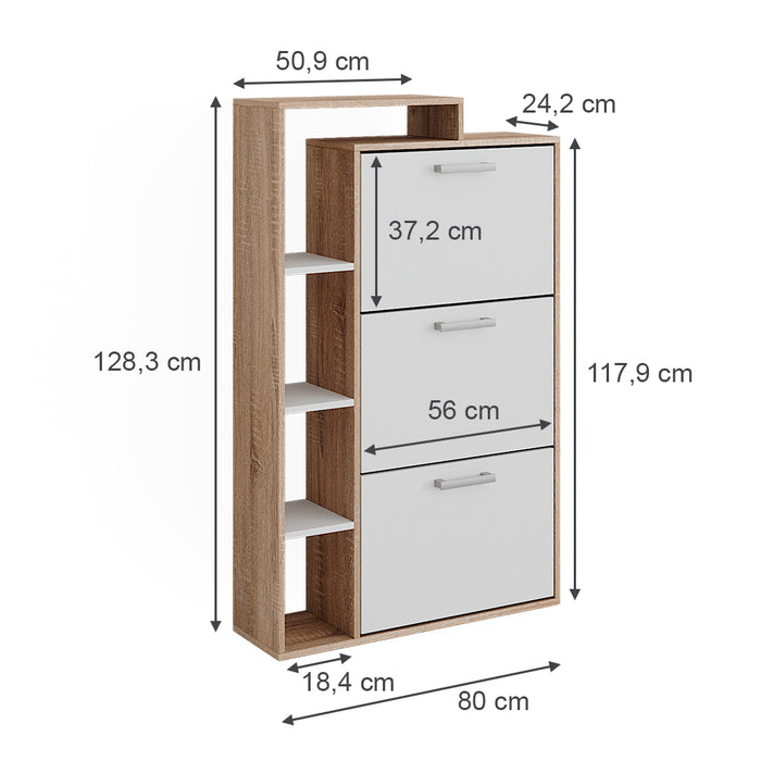 Vicco Scarpiera Sonoma 80 x 128.3 cm con 3 scomparti