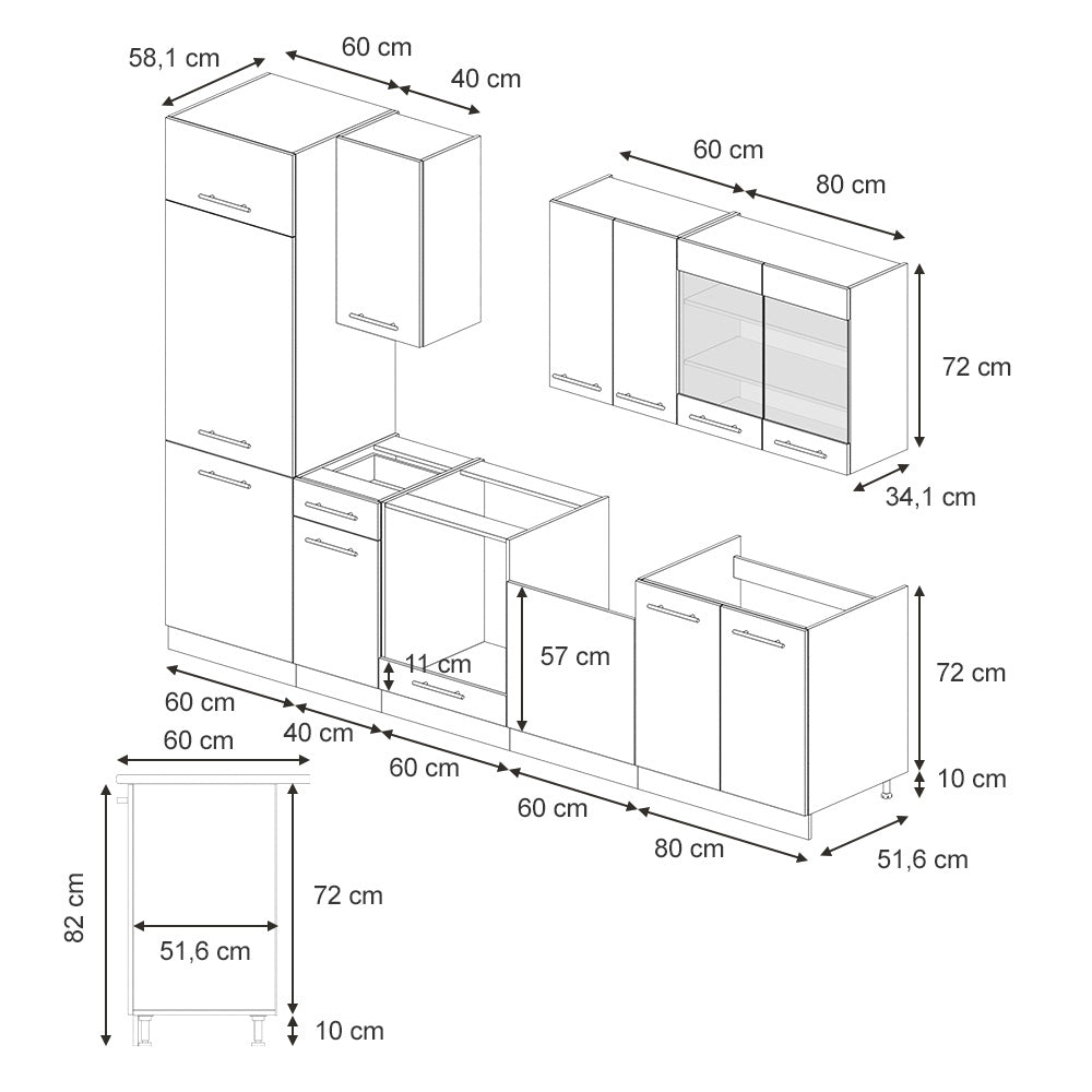 Vicco Mobile da cucina Blu scuro lucido/rovere dorato 300 cm senza piano di lavoro
