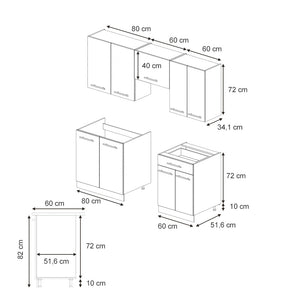 Vicco Cucina componibile Pannello di quercia/bianco 200 cm , PL Antracite