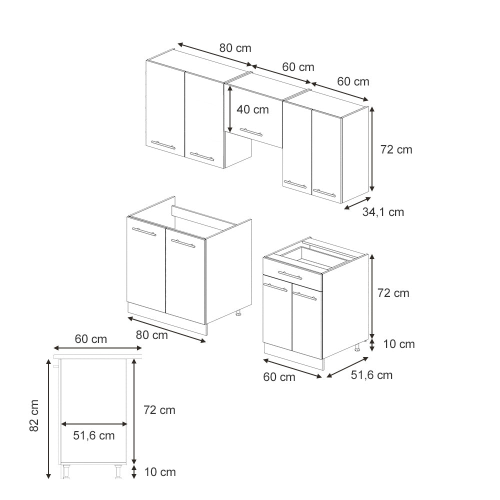 Vicco Cucina componibile Pannello in rovere/antracite 200 cm , PL Antracite