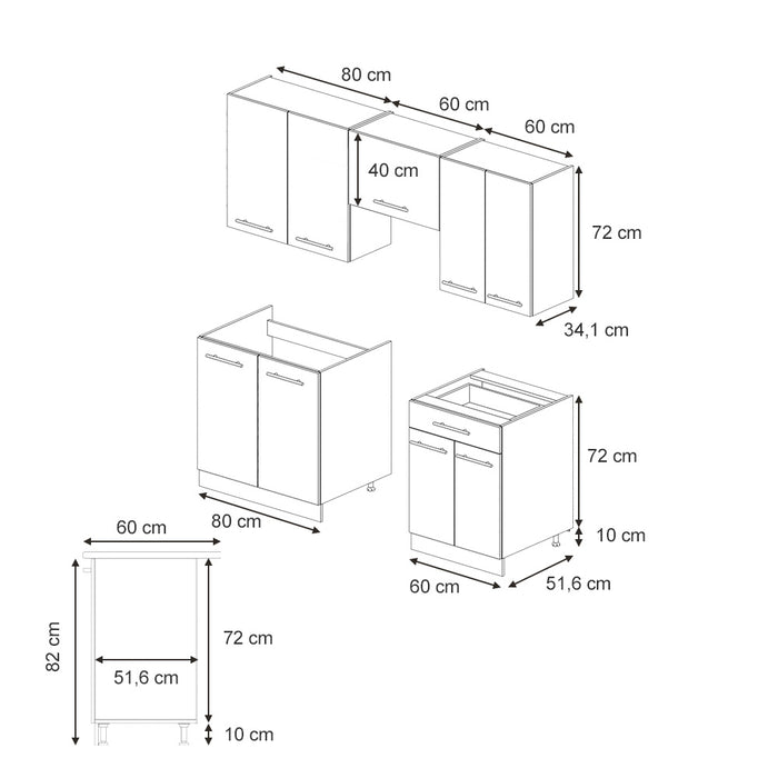 Vicco Cucina componibile Pannello in rovere/antracite 200 cm , PL Antracite