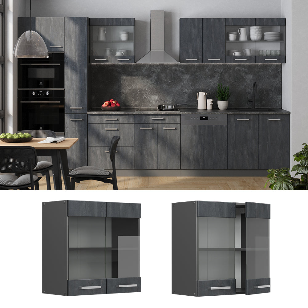 Vicco Mobile da cucina in vetro Calcestruzzo nero 60 cm