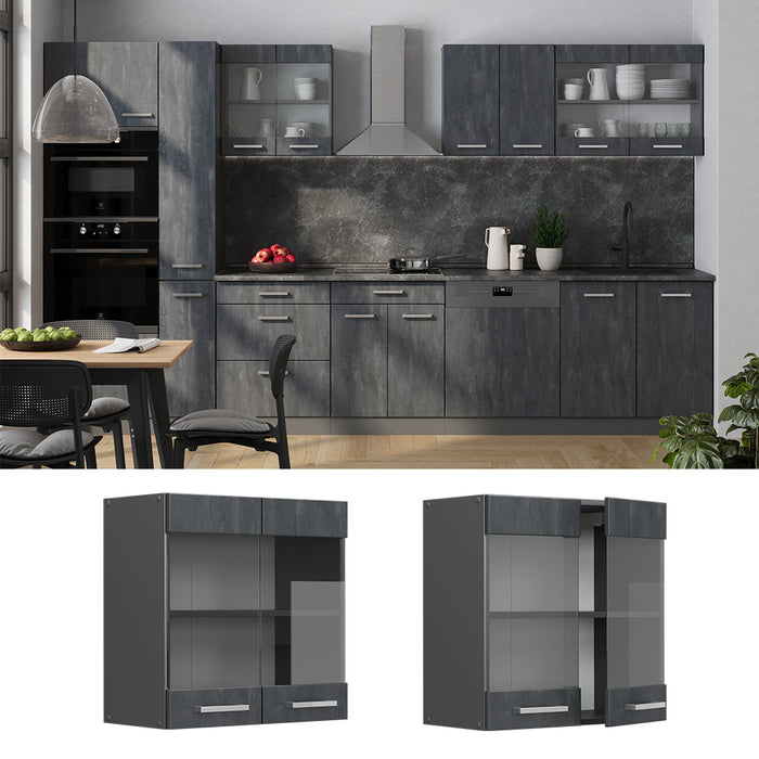 Vicco Mobile da cucina in vetro Calcestruzzo nero 60 cm