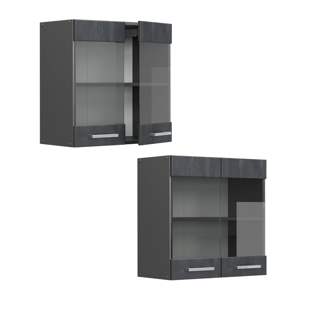 Vicco Mobile da cucina in vetro Calcestruzzo nero 60 cm