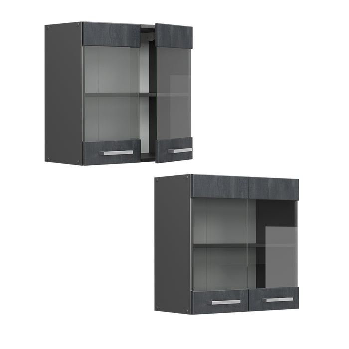 Vicco Mobile da cucina in vetro Calcestruzzo nero 60 cm