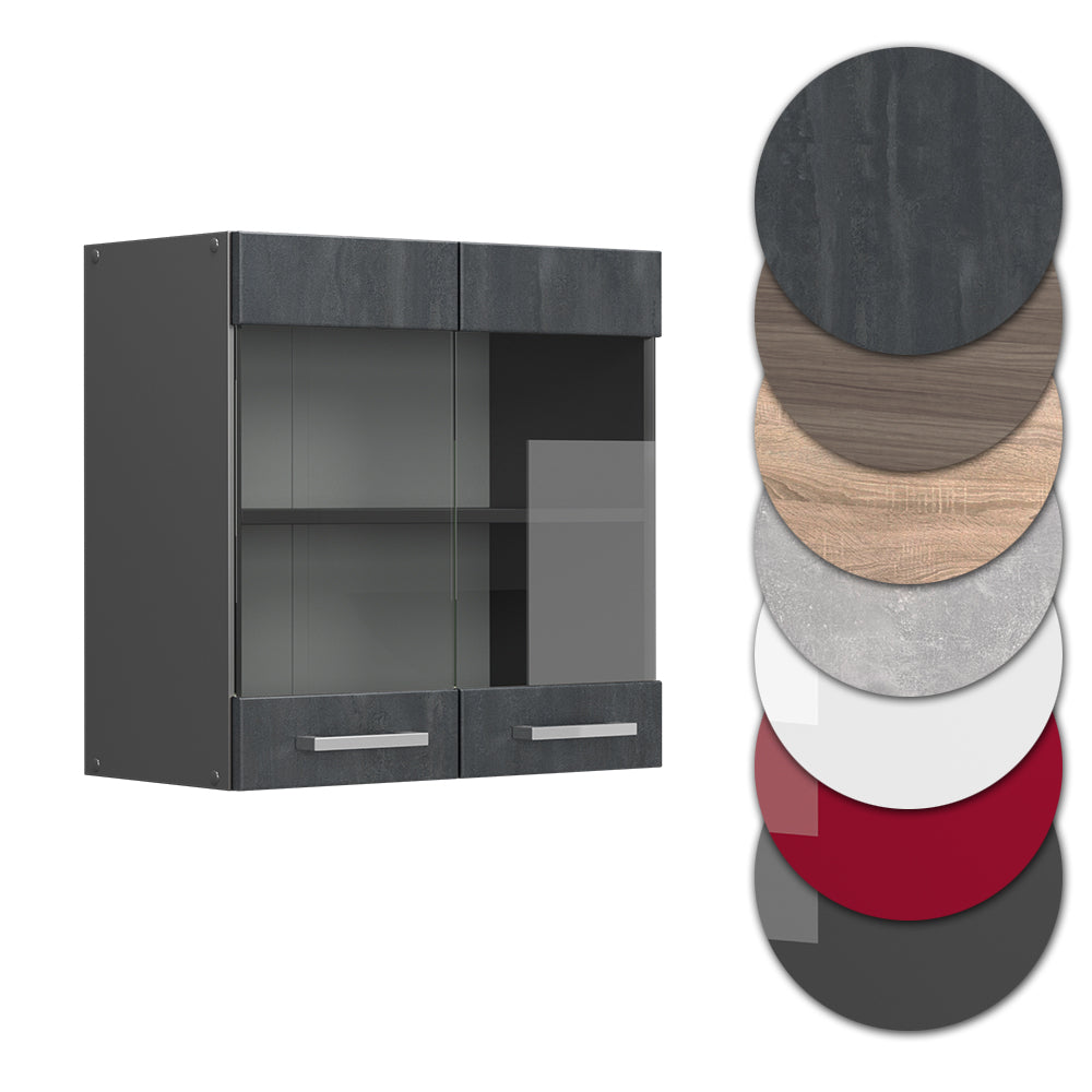 Vicco Mobile da cucina in vetro Calcestruzzo nero 60 cm