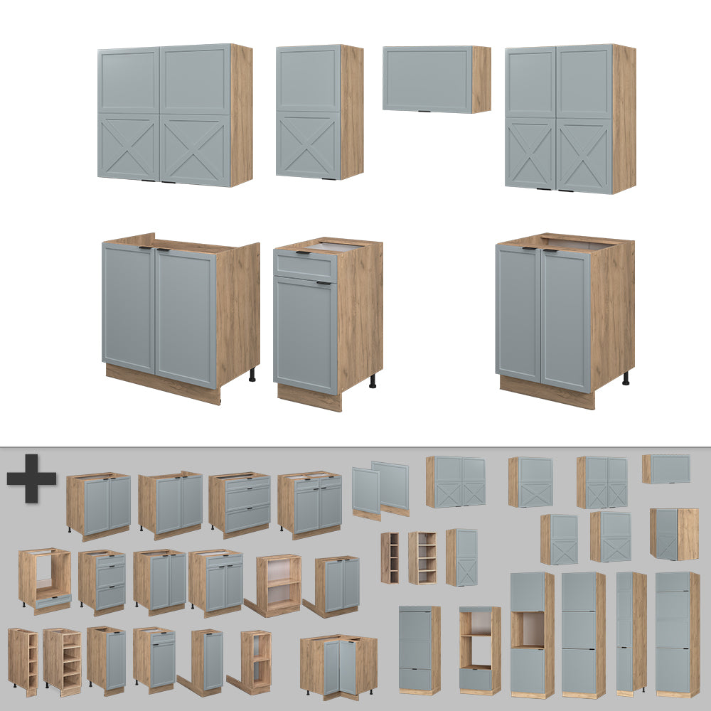 Vicco Cucina componibile Rovere blu-grigio chiaro/oro 240 cm , PL Marmo