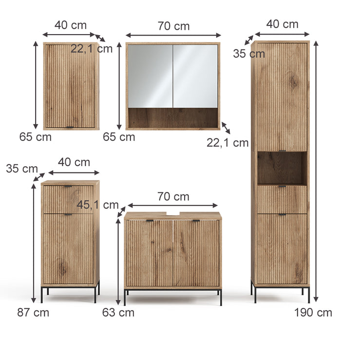 Vicco Set di mobili da bagno Quercia vichinga 5 parti