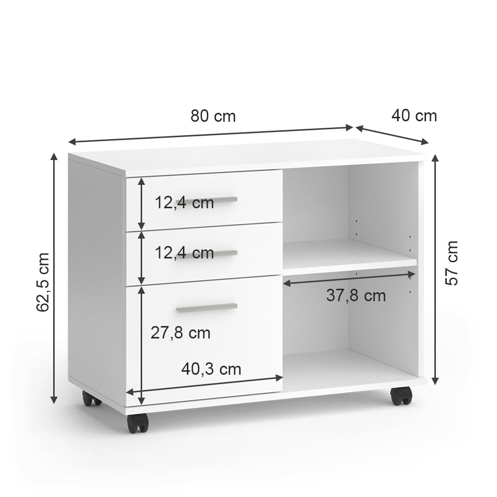 Vicco Piedistalli mobili Bianco 40 x 80 cm con 3 cassetti