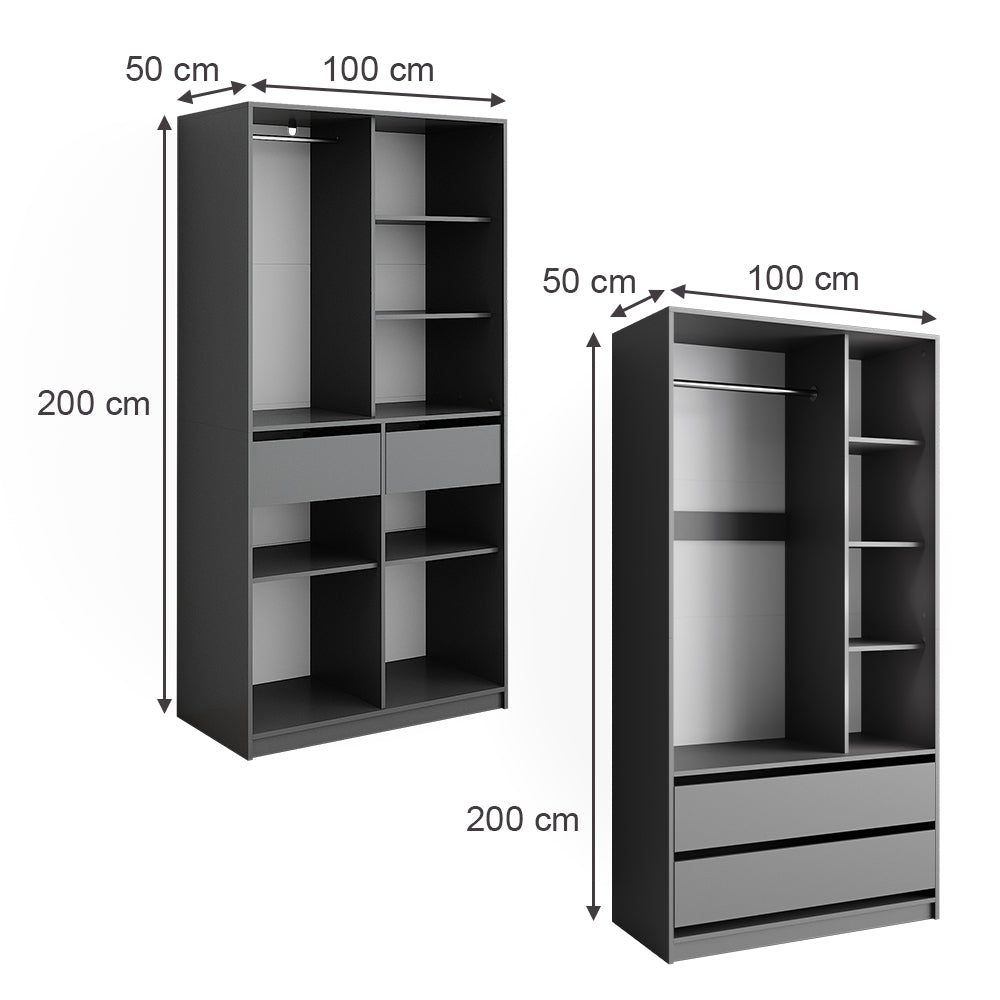 Vicco Armadio Antracite 100 x 200 cm Set di 2