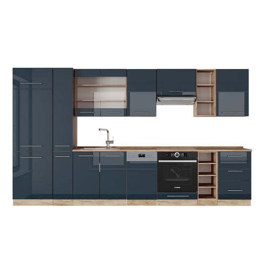 Vicco Cucina componibile Blu scuro lucido/rovere dorato 355 cm , PL Rovere