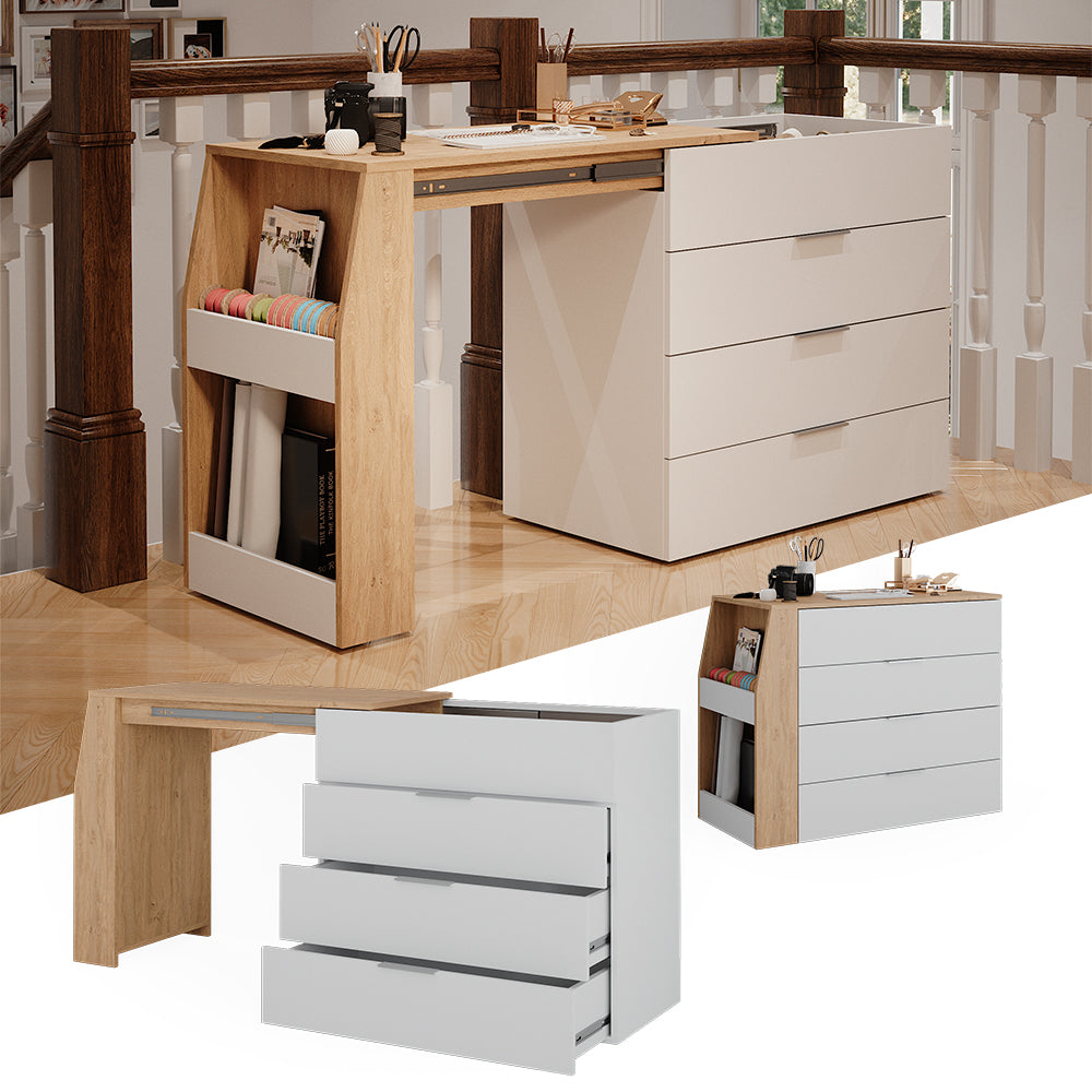 Vicco Tavolo per l'artigianato Bianco 95.5 x 80 cm pieghevole, 4 cassetti