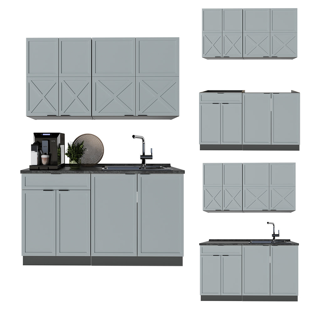 Vicco Cucina completa Azzurro-grigio/antracite 140 cm , PL Marmo