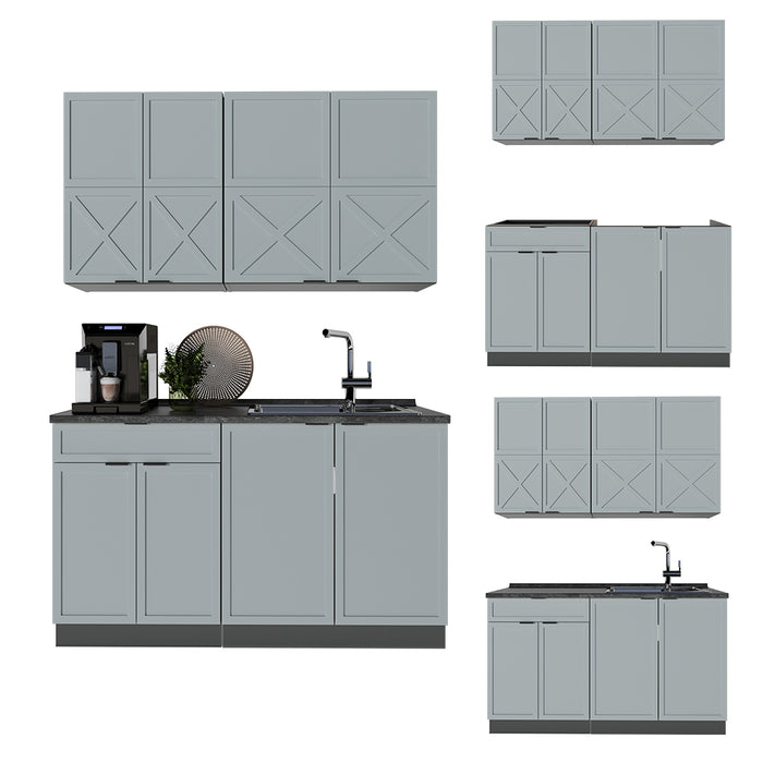 Vicco Cucina completa Azzurro-grigio/antracite 140 cm , PL Marmo