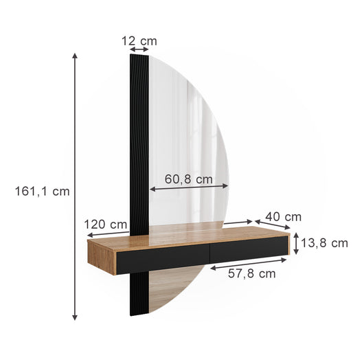 Vicco Tavolo da toeletta Nero 120 cm con 2 cassetti
