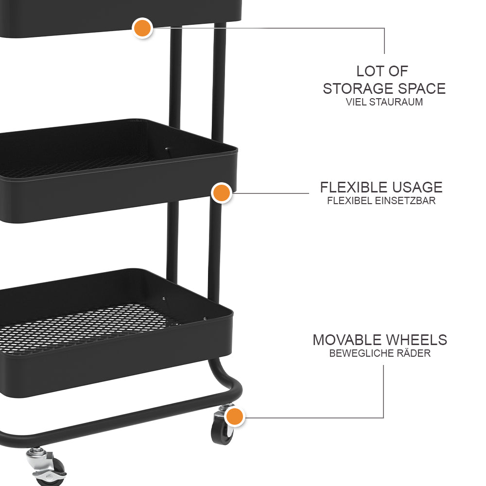 Vicco Contenitore a rotelle Nero 45.9 x 78.7 cm