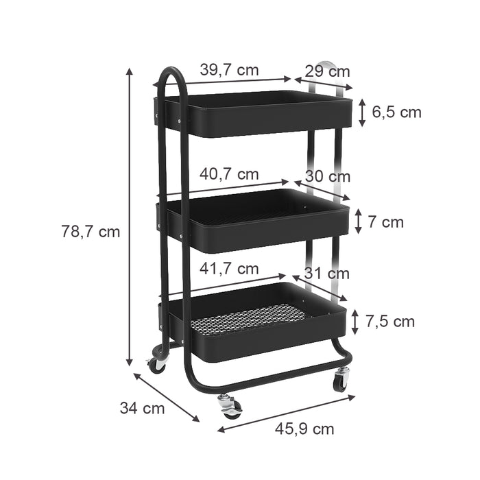Vicco Contenitore a rotelle Nero 45.9 x 78.7 cm