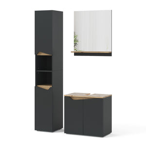 Vicco Combinazione di mobili da bagno Antracite 3 parti, con colonna
