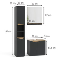 Vicco Combinazione di mobili da bagno Antracite 3 parti, con colonna