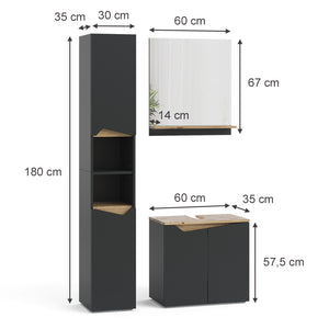 Vicco Combinazione di mobili da bagno Antracite 3 parti, con colonna