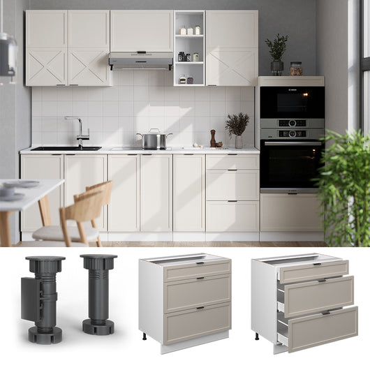 Vicco Mobiletto base per cucina GrigioBeige 80 cm con 3 cassetti, PL Antracite