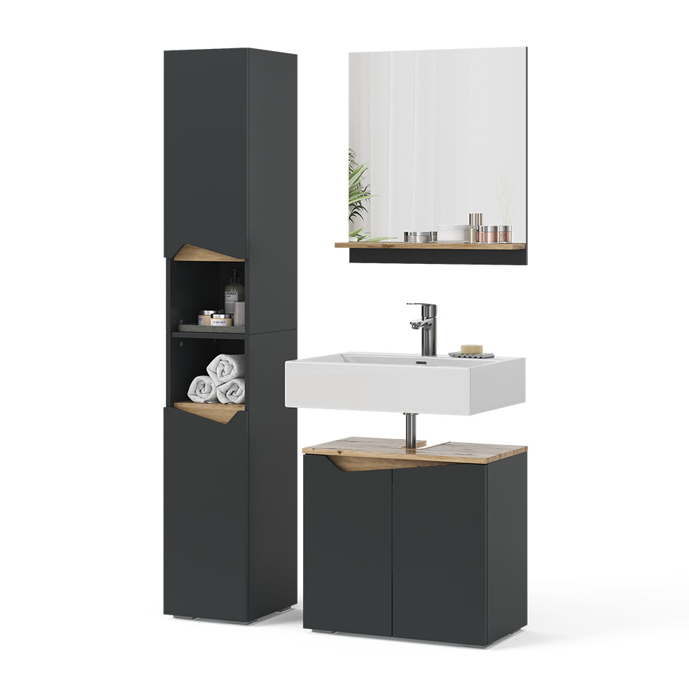 Vicco Combinazione di mobili da bagno Antracite 3 parti, con colonna