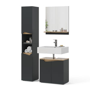 Vicco Combinazione di mobili da bagno Antracite 3 parti, con colonna