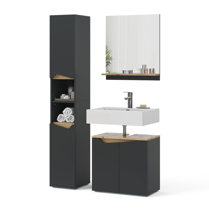 Vicco Combinazione di mobili da bagno Antracite 3 parti, con colonna