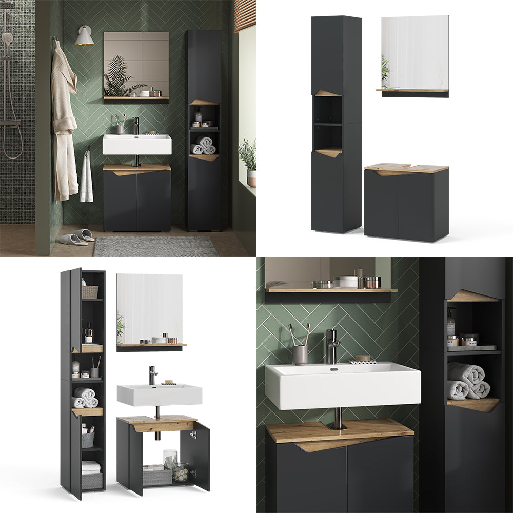 Vicco Combinazione di mobili da bagno Antracite 3 parti, con colonna